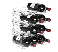 Boxedhome Étagère à vin en plastique, 4 niveaux - 12 bouteilles, transparente, empilable, pour bouteilles de vin thermos et de boissons