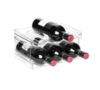 Boxedhome Étagère à vin en plastique, transparente, empilable, 2 niveaux, 6 bouteilles, pour cuisine, réfrigérateur et bureau