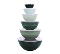 BoxedHome Lot de 12 bols mélangeurs avec couvercle, bols mélangeurs en plastique antidérapants et empilables pour la cuisine (6 bols et 6 couvercles, vert)