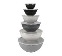 BoxedHome Lot de 12 bols mélangeurs avec couvercle, bols mélangeurs en plastique antidérapants et empilables pour la cuisine (6 bols et 6 couvercles, gris)