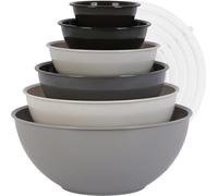 BoxedHome Lot de 12 bols mélangeurs gris avec couvercle, bols mélangeurs, en plastique, antidérapants, empilables, bols de service pour la cuisine (6 bols et 6 couvercles)