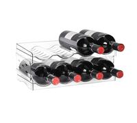 Boxedhome Porte-bouteilles de vin en plastique, 2 niveaux pour 8 bouteilles, transparent, empilable, amovible, pour bouteilles de vin et de boissons ainsi que thermos