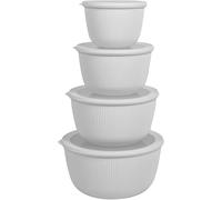 BoxedHome Saladier avec couvercle en silicone 8 pièces, plastique sans BPA | 4,7/3,2/2,1/1,2 l, surface mate, design discret et classique rainuré, passe au lave-vaisselle, empilable