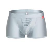 Boxer ajouré Sexy pour Hommes Slip de Sport Transparent Respirant Couleur Unie sous-vêtements Extensibles (Gris,XL)