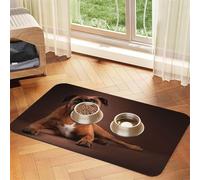 Boxer allongé et Cool,Tapis d'alimentation pour Animaux de Compagnie, Sets de Table en Cuir PU pour Chats et Chiens,30x45cm