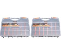 Boxer® Boîte de Rangement 21 Compartiments - 31x24x5 cm - Séparateurs Amovibles - Plastique Résistant - Noir/Orange/Transparent - Organiseur Polyvalent (Lot de 2)