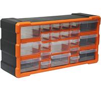 Boxer® Boîte de Rangement avec 22 Tiroirs - 25 × 50 × 16 cm - Empilable ou à Fixer au Mur - Tiroirs Transparents - Noir/Orange - Plastique PP