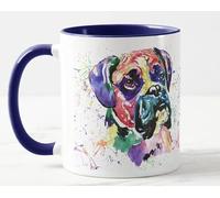 Boxer Bully Dog Mug coloré pour animal de compagnie Aquarelle Cadeau d'anniversaire Travail Bureau Noël Thé Café Bleu marine