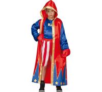 Boxer Champion Sportheld Costume Fantaisie Enfants Carnaval Événement Tenue Anneau de Boxe Casque Gants Star Équipement Esprit de Combat Vêtements, Taille : 128/134 Couleur : Bleu