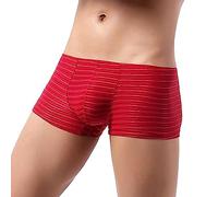 Boxer court pour homme taille basse à rayures colorées - Sous-vêtements de sommeil confortables - Sans démangeaisons - Culotte douce et antibactérienne - Poche bombée extensible, Rouge, L