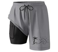 Boxer De Bain Homme Compression Short 2 en 1 Maillot avec Zip Poche Natation Protection Maillots Sport Fitness Respirant Running Intégré Séchage Rapide in Tight Liner 2025 Grande Taille 2-in Plage