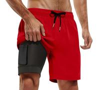 Boxer De Bain Homme Shorts Étanche Séchage Rapide 2 en 1 Running Short Court Léger Résistant Au Chlore Sport Fitness Respirant Maillot Grande Taille avec Poche Zippée Anti-Vol 2-in Plage 2025