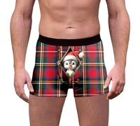Boxer de Noël pour homme - Caleçon amusant à carreaux - Confortable - Doux - Style rétro - Décontracté - Respirant - Avec imprimé pingouin - Boxer de Noël pour homme, Bleu marine (03), XL