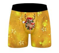 Boxer de Noël pour homme - Caleçon amusant de Noël - Motif de Noël - Sous-vêtements heureux - Confortable et doux - Cadeau d'hiver pour homme, 01-a - Doré, S