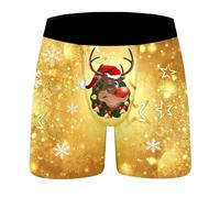 Boxer de Noël pour homme - Caleçon amusant de Noël - Motif de Noël - Sous-vêtements heureux - Confortable et doux - Cadeau d'hiver pour homme, 03-c - Doré, 3XL