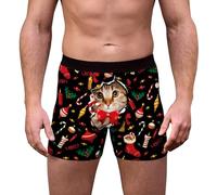Boxer de Noël pour homme - Impression amusante - Motif de Noël - Sous-vêtements pour homme - Mode tendance - Sous-vêtements d'hiver rétro - Cadeaux - Costume de Père Noël, 03-C - Noir, XXL