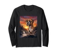 Boxer Dog Lover Vintage Sunset Forest Nature Paysage Art Manche Longue