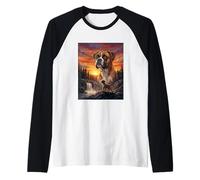 Boxer Dog Lover Vintage Sunset Forest Nature Paysage Art Manche Raglan