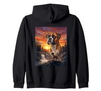 Boxer Dog Lover Vintage Sunset Forest Nature Paysage Art Sweat à Capuche