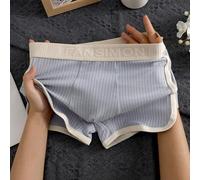 Boxer en coton élasthanne doux pour homme avec motif à rayures et bande moyenne à la taille pour un ajustement uniforme (taille M, bleu clair)