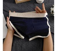 Boxer en coton élasthanne doux pour homme avec motif à rayures et bande moyenne à la taille pour un ajustement uniforme (taille M, bleu foncé)