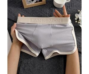 Boxer en coton élasthanne doux pour homme avec motif à rayures et bande moyenne à la taille pour un ajustement uniforme (XL gris)