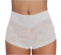 Boxer en Dentelle pour Femme Shorty Culotte Sexy Respirante Ceinture Coton Stretch sous-Vêtements Doux Panties Confortable Culottes Respirant sans Coutures - Modèle Plat Tous (Blanc,XL)