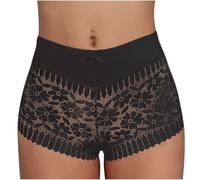 Boxer en Dentelle pour Femme Shorty Culotte Sexy Respirante Ceinture Coton Stretch sous-Vêtements Doux Panties Confortable Culottes Respirant sans Coutures - Modèle Plat Tous (Noir,XL)