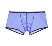 Boxer en maille transparente pour homme, sous-vêtements en nylon à coupe basse pour un usage quotidien, short respirant en blanc, bleu, (2XL bleu)