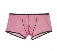 Boxer en maille transparente pour homme, sous-vêtements en nylon à coupe basse pour un usage quotidien, short respirant en blanc, bleu, (M rose)