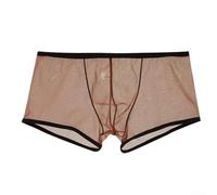 Boxer en maille transparente pour homme, sous-vêtements en nylon à coupe basse pour un usage quotidien, short respirant en blanc, bleu, (M Brown)