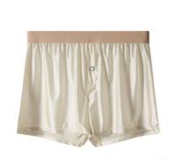 Boxer en soie glacée pour homme - Respirant - Coupe ample - Couleur unie - Tissu doux et lisse pour un confort quotidien - Marron beige (M Beige)