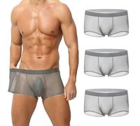 Boxer Fin en Soie glacée pour Homme - sous-vêtements Sexy sans Coutures -pour Un Confort rafraîchissant en été for Warm (FR/ES, Alpha/Lettres, L, Taille Normale, Taille Normale, Gris foncé)