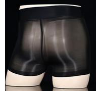 Boxer fourreau brillant brillant pour homme en nylon, configuration ouverte ou fermée sur le devant disponible (fermé noir)