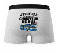 Boxer Homme Chauffeur de Bus J'peux Pas | Caleçon Coton Gris Motif au Dos Coutures Plates S à 5XL | Idée Cadeau Fête des Pères Noël