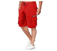 Boxer Homme Cordon De Serrage Taille Elastique avec Poche Cargo Short Baggy Pas Cher Chino Marque Tenue Mode VTT Sportswear Short Homme Coton(Rouge,3XL)