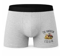 Boxer Homme Être Agriculteur C'est la Vie | Caleçon en Coton Gris avec Motif Devant et Coutures Plates | S à 5XL | Cadeau Paysan Anniversaire Fête des Pères