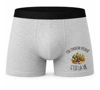 Boxer Homme Être éducateur spécialisé C'est la Vie | Caleçon en Coton Gris avec Motif Devant et Coutures Plates | S à 5XL | Cadeau Travailleur Social Anniversaire Fête des Pères