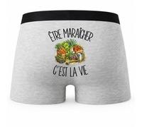 Boxer Homme Être maraîcher C'est la Vie | Caleçon en Coton Gris avec Motif au Dos et Coutures Plates | S à 5XL | Cadeau Agriculteur Anniversaire Fête des Pères