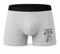 Boxer Homme J’Peux Pas Je préfère Mon Chat Roux | Caleçon en Coton Gris avec Motif Devant et Coutures Plates | S à 5XL | Cadeau Anniversaire Fête des Pères