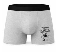 Boxer Homme J’Peux Pas Je préfère Mon Siamois | Caleçon en Coton Gris avec Motif Devant et Coutures Plates | S à 5XL | Cadeau Propriétaire Siamois Anniversaire Fête des Pères