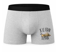 Boxer Homme Je Le Ferai Demain - Criquet | Caleçon en Coton Gris avec Motif Devant et Coutures Plates | S à 5XL | Cadeau Anniversaire Fête des Pères | Humour Flemme Paresseux Procrastination
