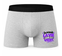 Boxer Homme Je Prends la Vie comme Elle Vient. Expressions Françaises | Violet | Caleçon Coton Gris Motif Devant Coutures Plates S à 5XL | Idée Cadeau Fête des Pères Noël