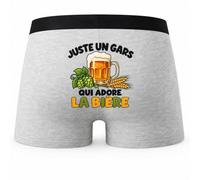 Boxer Homme Juste Un Gars Qui Adore la bière | Caleçon en Coton Gris avec Motif au Dos et Coutures Plates | S à 5XL | Cadeau Amateur de Bière Anniversaire Fête des Pères