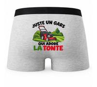 Boxer Homme Juste Un Gars Qui Adore la Tonte | Caleçon en Coton Gris avec Motif au Dos et Coutures Plates | S à 5XL | Cadeau Jardinier Anniversaire Fête des Pères