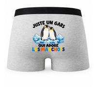 Boxer Homme Juste Un Gars Qui Adore Les manchots | Caleçon en Coton Gris avec Motif au Dos et Coutures Plates | S à 5XL | Cadeau Amoureux des Animaux Anniversaire Fête des Pères
