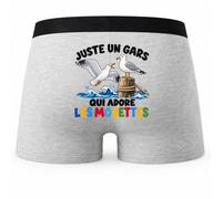 Boxer Homme Juste Un Gars Qui Adore Les mouettes | Caleçon en Coton Gris avec Motif au Dos et Coutures Plates | S à 5XL | Cadeau Amoureux de L'Océan Anniversaire Fête des Pères