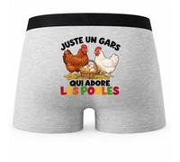 Boxer Homme Juste Un Gars Qui Adore Les Poules | Caleçon en Coton Gris avec Motif au Dos et Coutures Plates | S à 5XL | Cadeau Amoureux des Animaux Anniversaire Fête des Pères