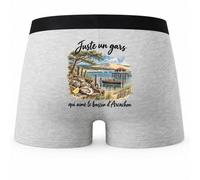 Boxer Homme Juste Un Gars Qui Aime Le Bassin d'Arcachon | Caleçon Coton Gris Motif au Dos Coutures Plates S à 5XL | Idée Cadeau Amoureux du Bassin D'Arcachon Fête des Pères Noël