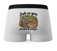 Boxer Homme Juste Un Gars Qui Aime Le Potager | Caleçon Coton Gris Motif au Dos Coutures Plates S à 5XL | Idée Cadeau Jardinier Fête des Pères Noël